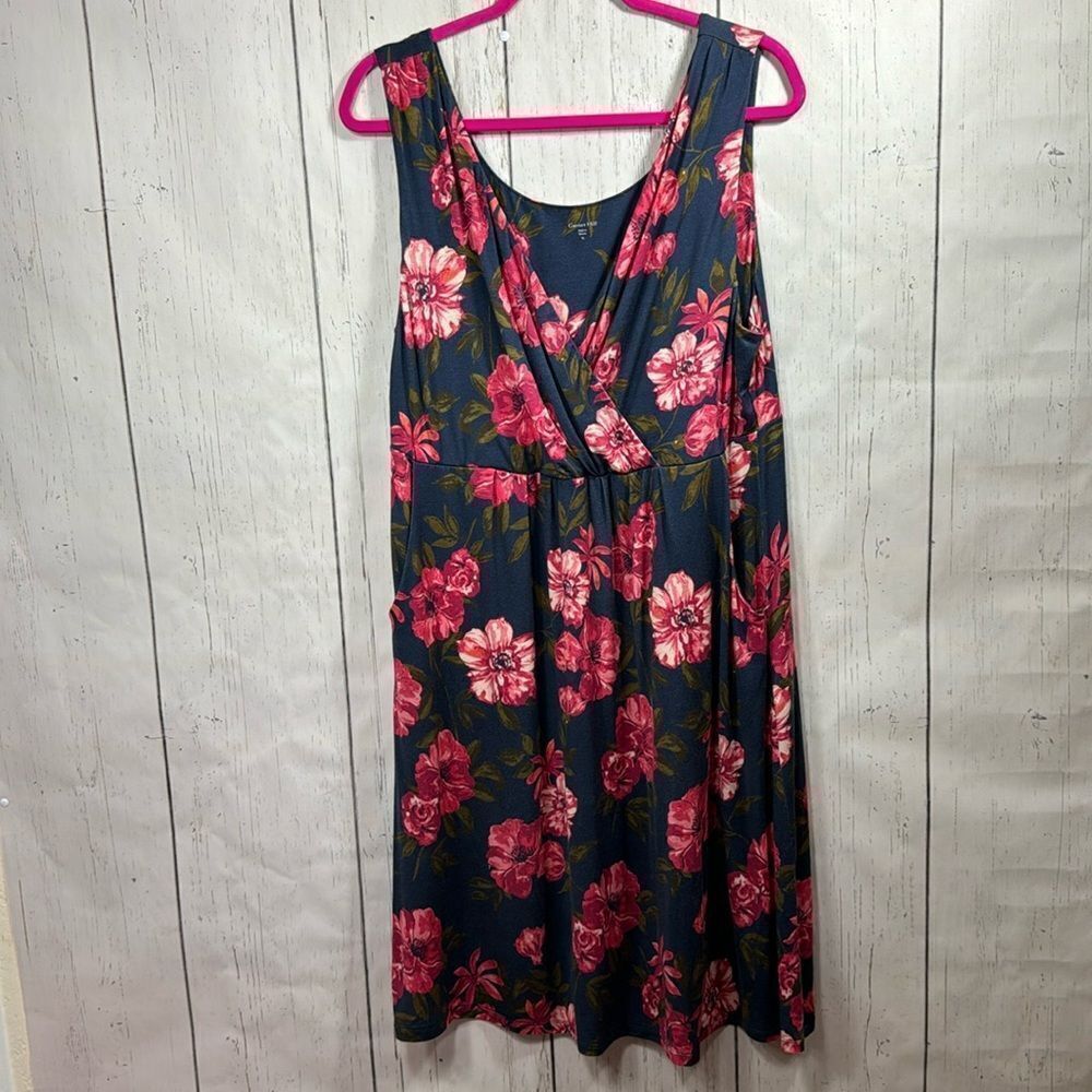 GarnetāHill Navy Pink Floral Sleeveless Dress XL Cottagecore Romantic Pockets